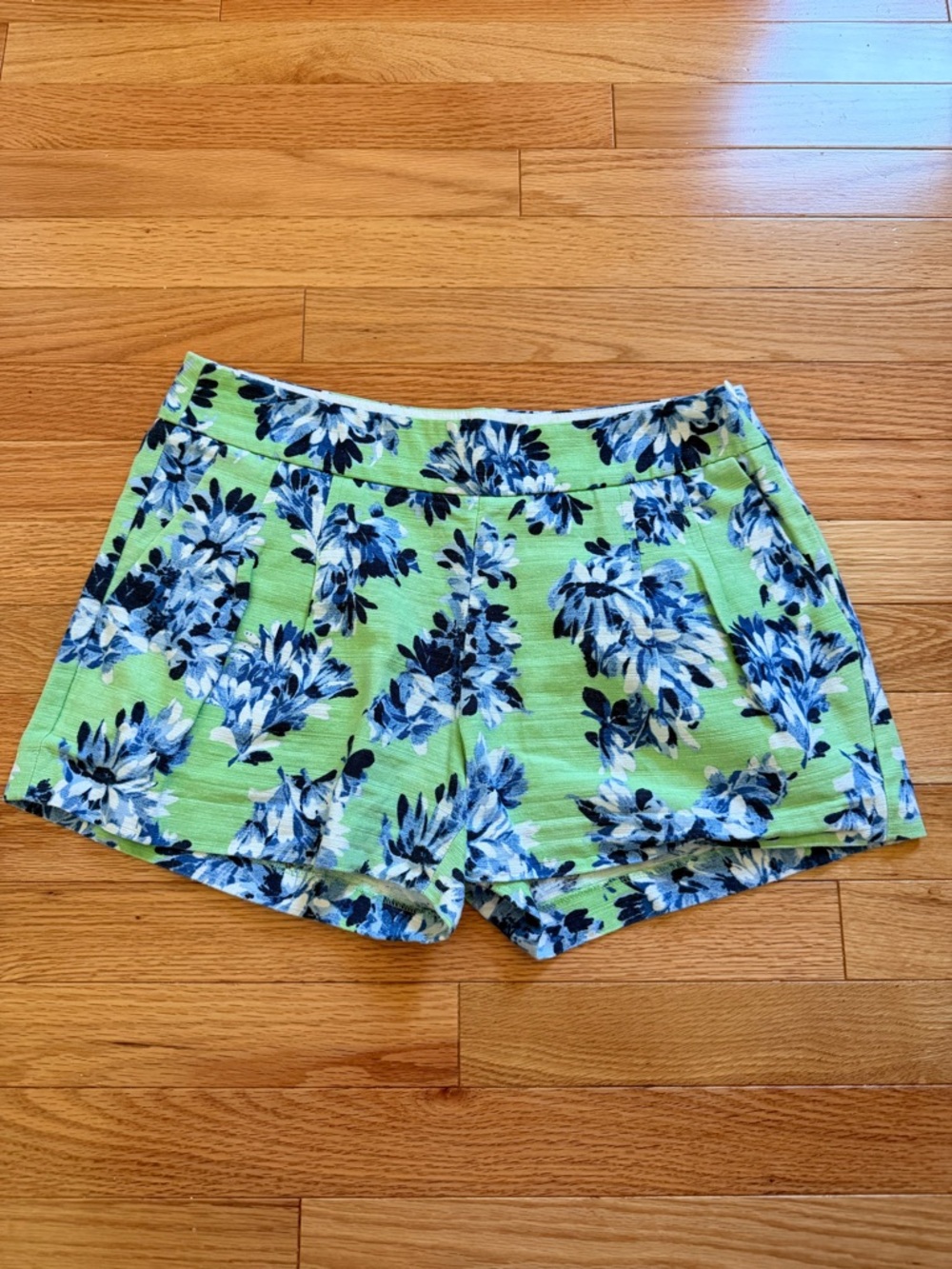 J. Crew Lime Green Floral Shorts with Blue Blooms